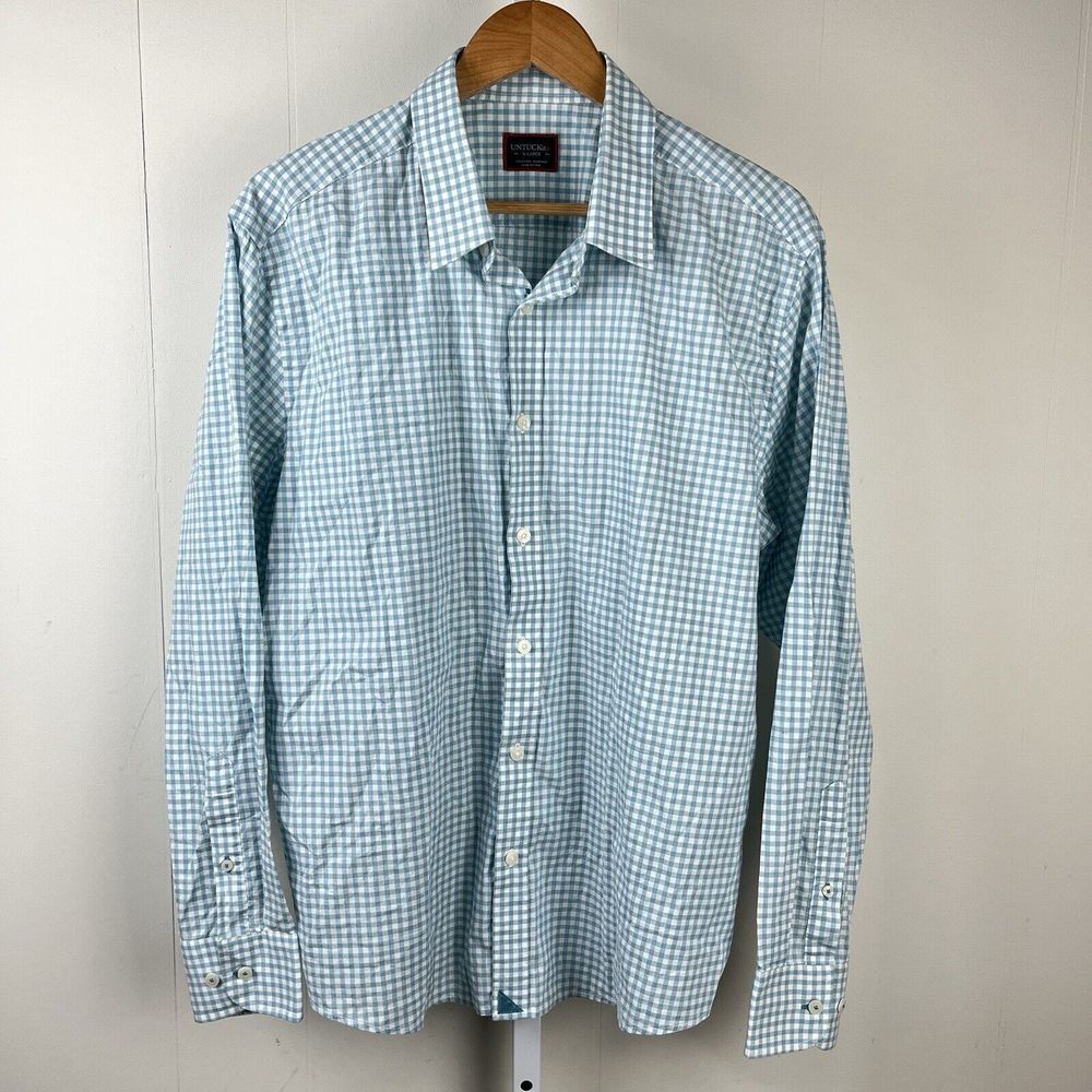 UNTUCKit Roussillon Mens Shirt Blue Green Gingham Check Plaid‎ Long Sleeve XL